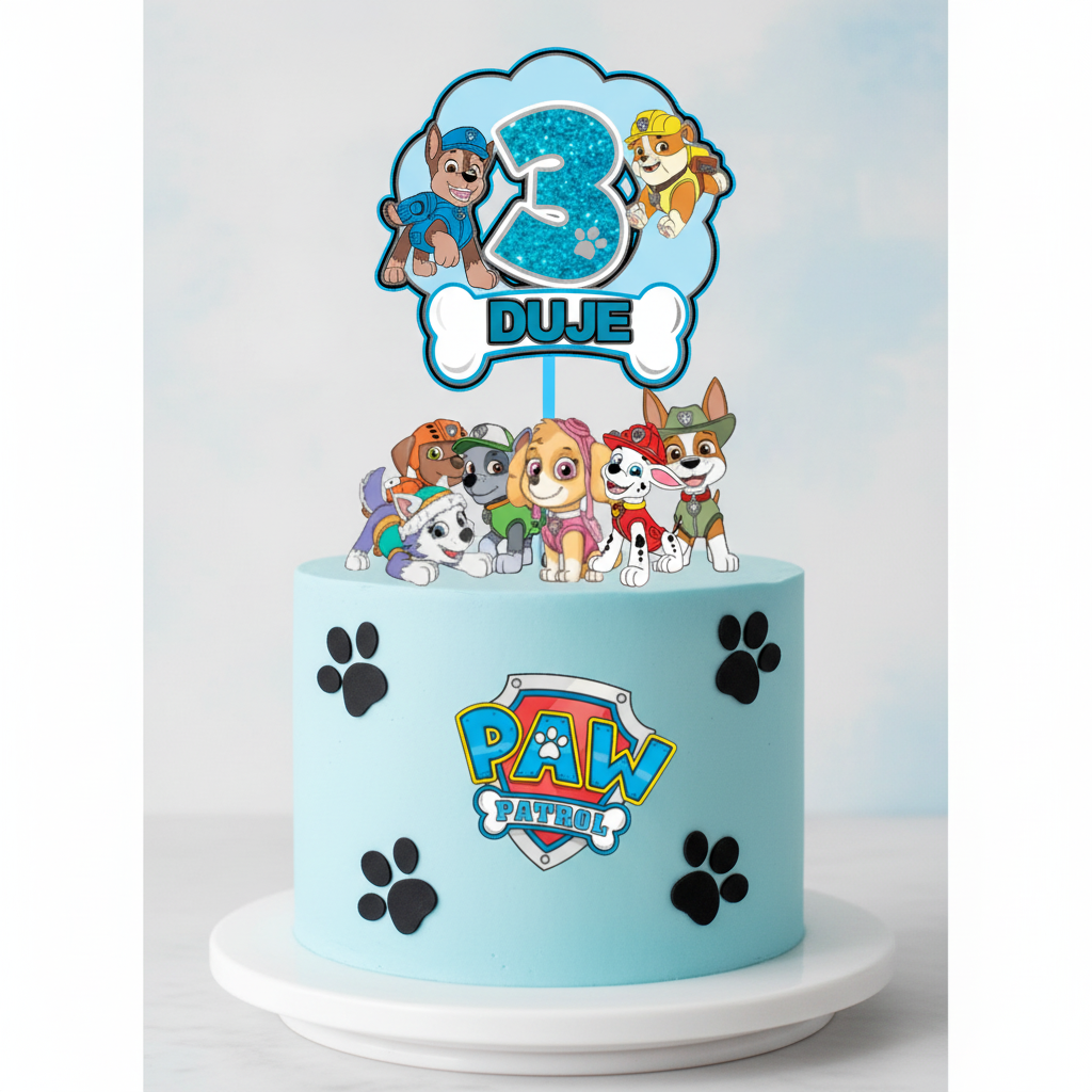 Paw Patrol cake topper on simple cake