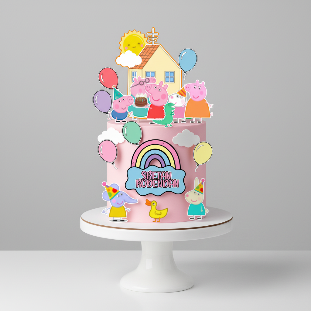 Peppa Pig cake topper on cake - version 2