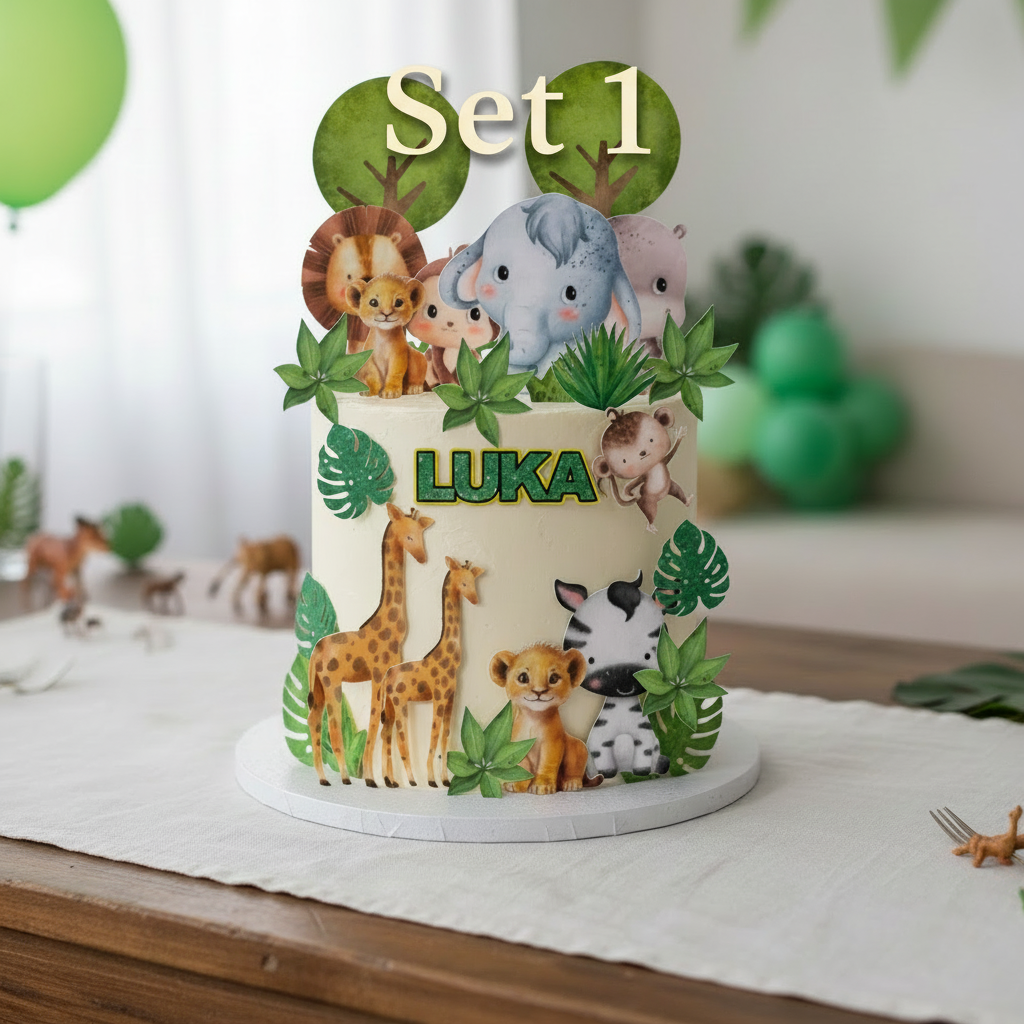Safari jungle cake topper set s životinjama za dječji rođendan