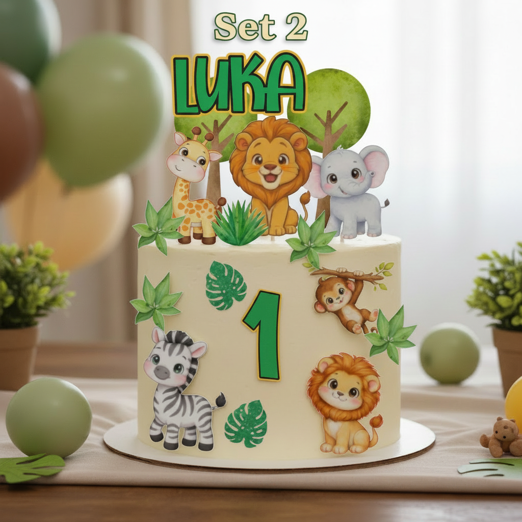 Safari rođendanska dekoracija za tortu s jungle motivima