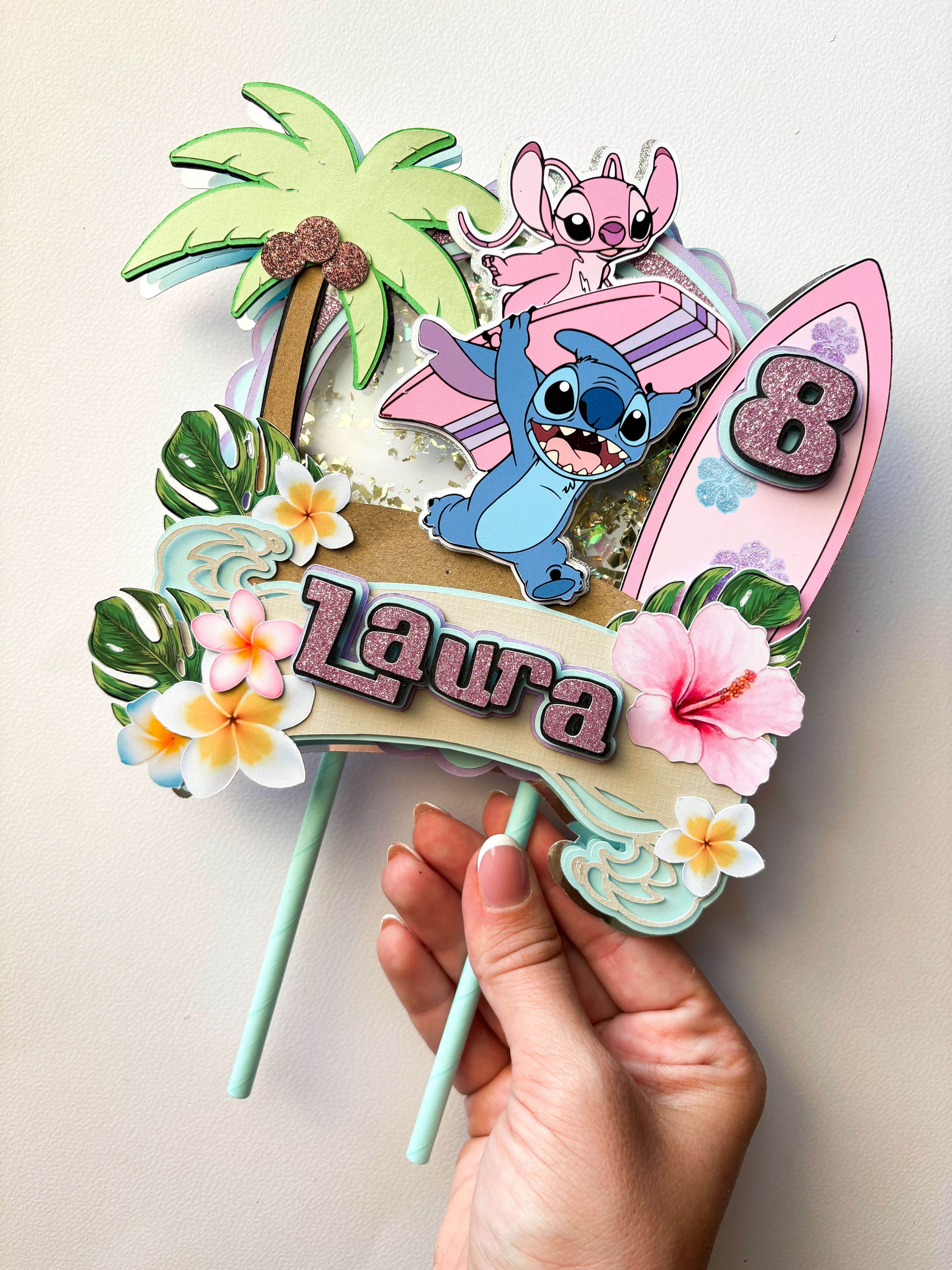 Stitch shaker toper za tortu s konfetićima i personaliziranim imenom