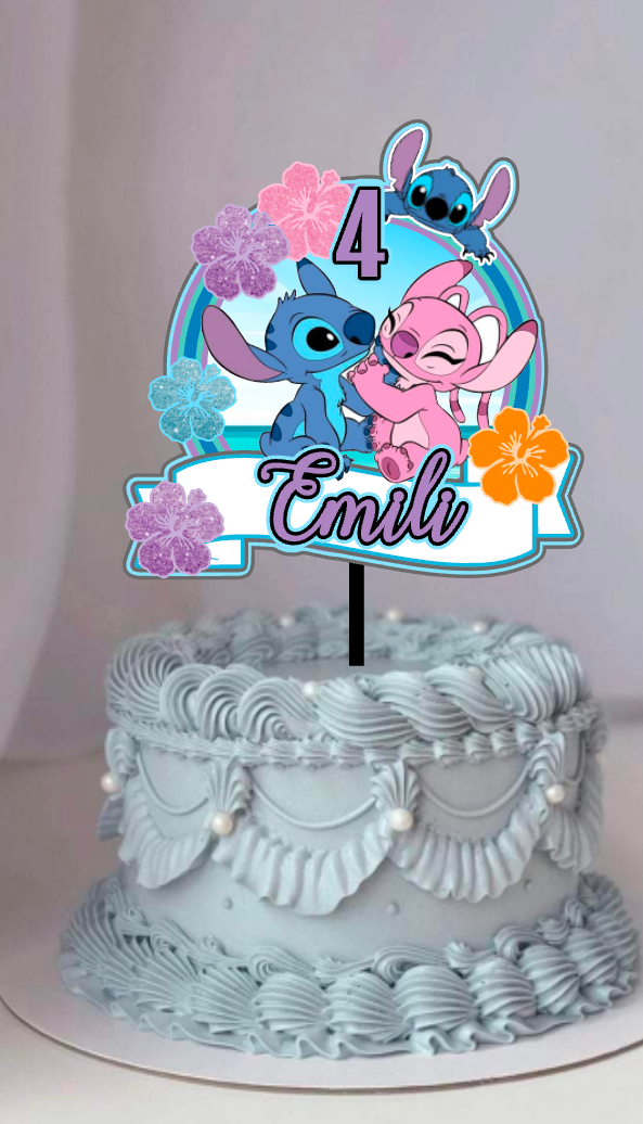 Stitch & Angel Shaker premium Toper za Tortu – Personalizirana Dekoracija za Rođendan