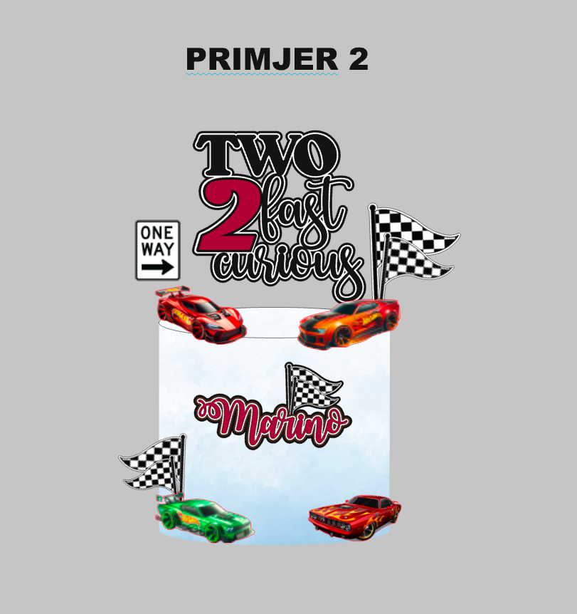 Two Fast set topera za tortu – autići rođendanski toper s imenom