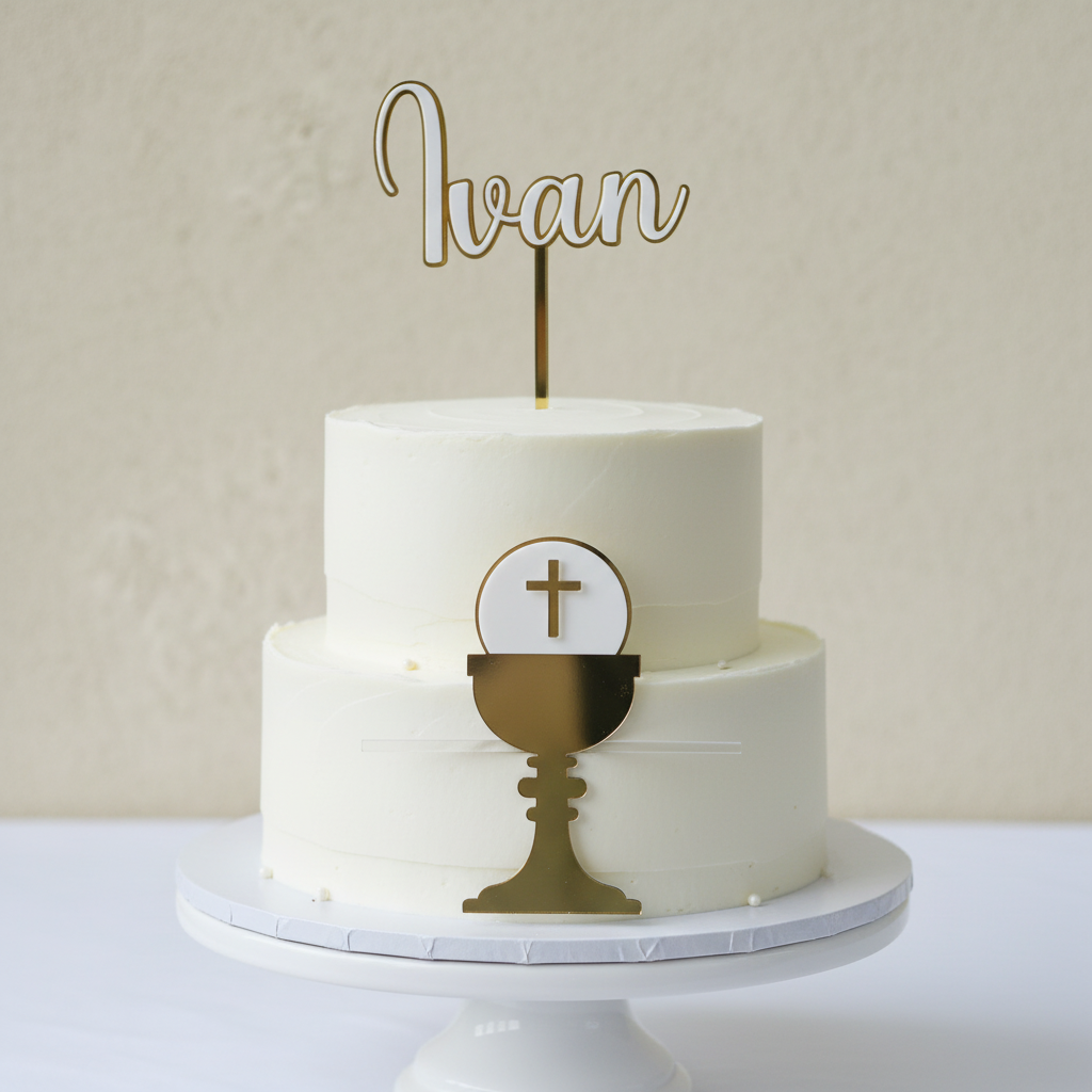Two-Part Topper with Name on Top and Religious Item on Front